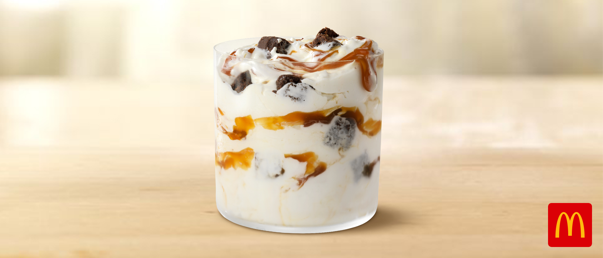 caramel mcflurry dessert from mcdonald's on a table